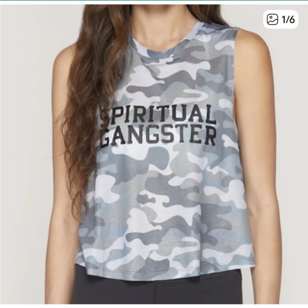 Spiritual Gangster Tank Top Womens Extra Small Camo Muscle Spell Out Logo